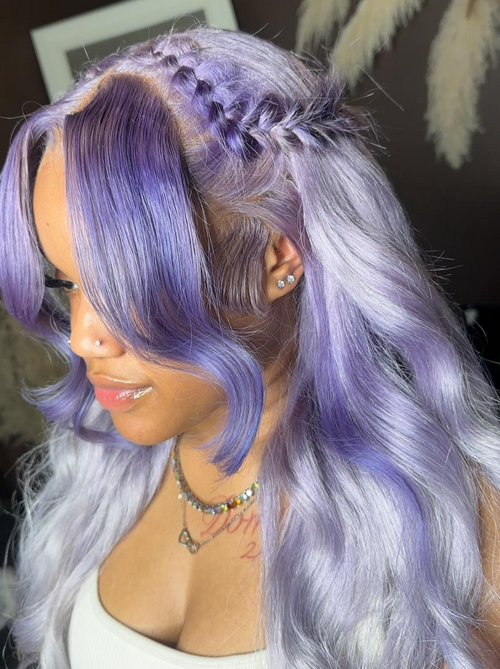 Dorsanee Ombre Bluish Purple Ash Gray 200 Density 13x4 Lace Front Human Hair Wigs