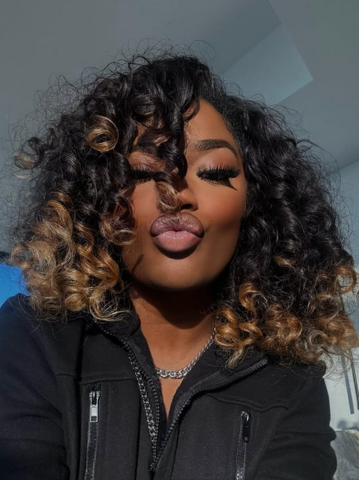 Dorsanee Ombre Brown Bohemian Loose Curls Short Bob 13x4 4x4 Human Hair Wigs