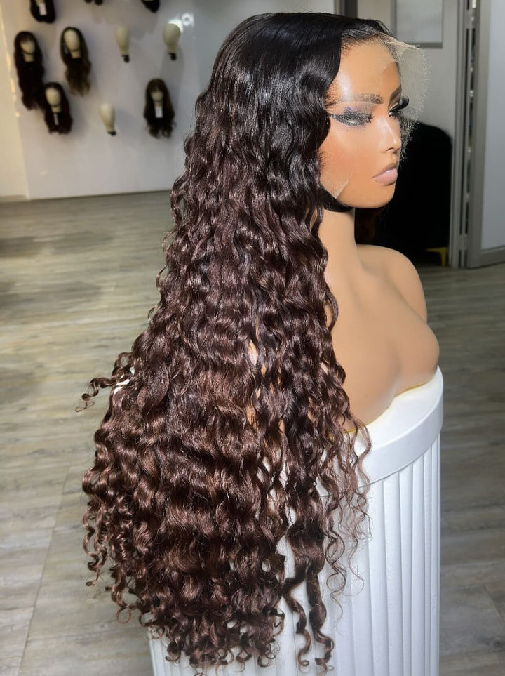 Dorsanee Ombre Brown Dark Roots Burmese Curly 13x4 Lace Front Human Hair Wig 250 300 Density