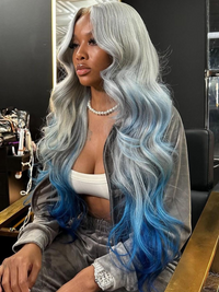 Dorsanee Ombre Gray Blue 200 Density 13x4 Lace Front Body Wave Human Hair Wigs