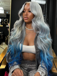 Dorsanee Ombre Gray Blue 200 Density 13x4 Lace Front Body Wave Human Hair Wigs