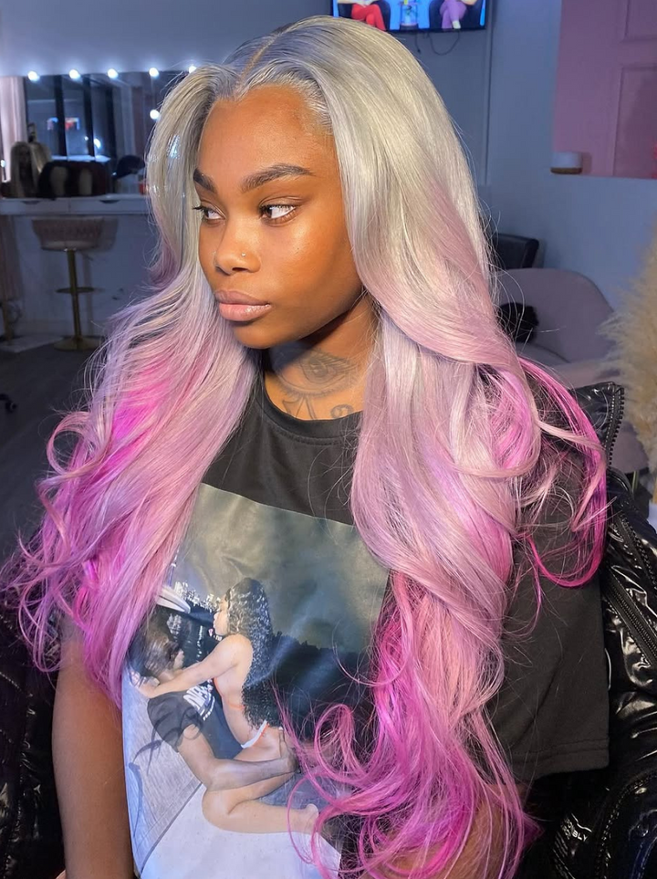 Dorsanee Ombre Gray Purple Lavender Wig 200 Density 13x4 Lace Front Body Wave Human Hair Wigs