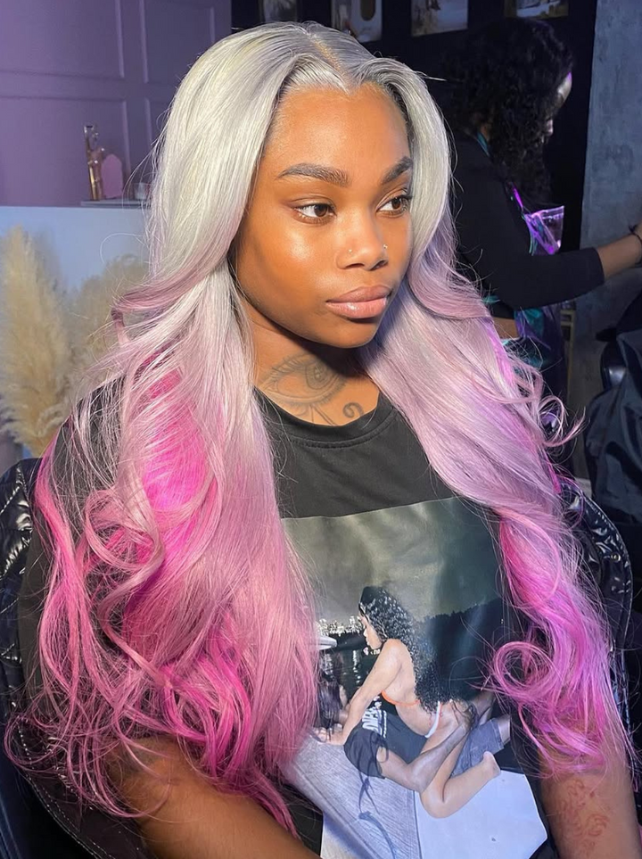 Dorsanee Ombre Gray Purple Lavender Wig 200 Density 13x4 Lace Front Body Wave Human Hair Wigs