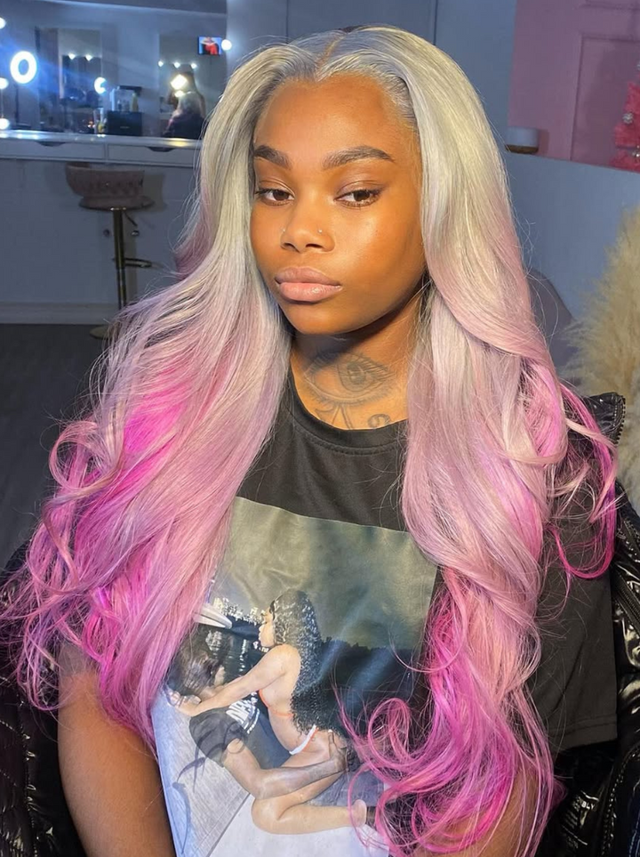 Dorsanee Ombre Gray Purple Lavender Wig 200 Density 13x4 Lace Front Body Wave Human Hair Wigs