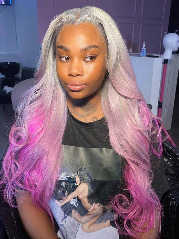 Dorsanee Ombre Gray Purple Lavender Wig 200 Density 13x4 Lace Front Body Wave Human Hair Wigs