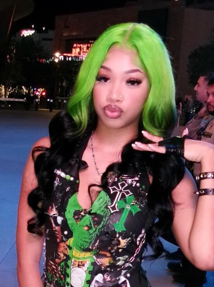 Dorsanee Ombre Green Black 13x4 Lace Front Human Hair Wigs 200 Density