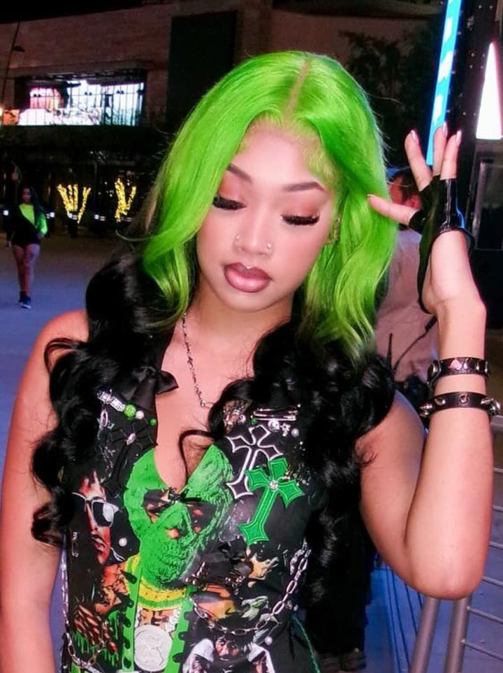 Dorsanee Ombre Green Black 13x4 Lace Front Human Hair Wigs 200 Density
