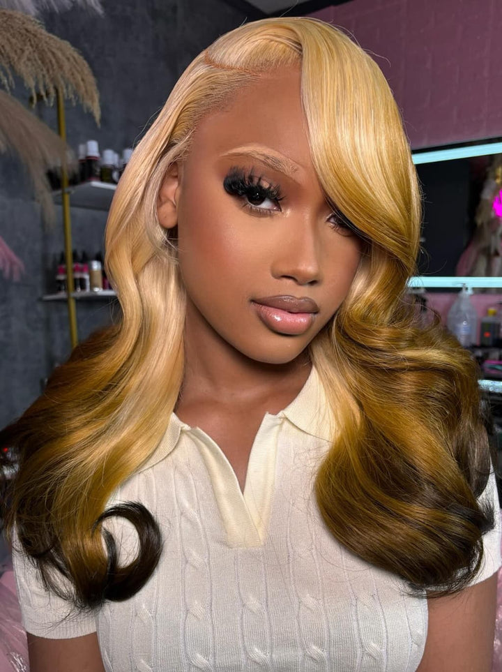 Dorsanee Ombre Honey Blonde Dark Brown 13x4 Lace Front Human Hair Wigs