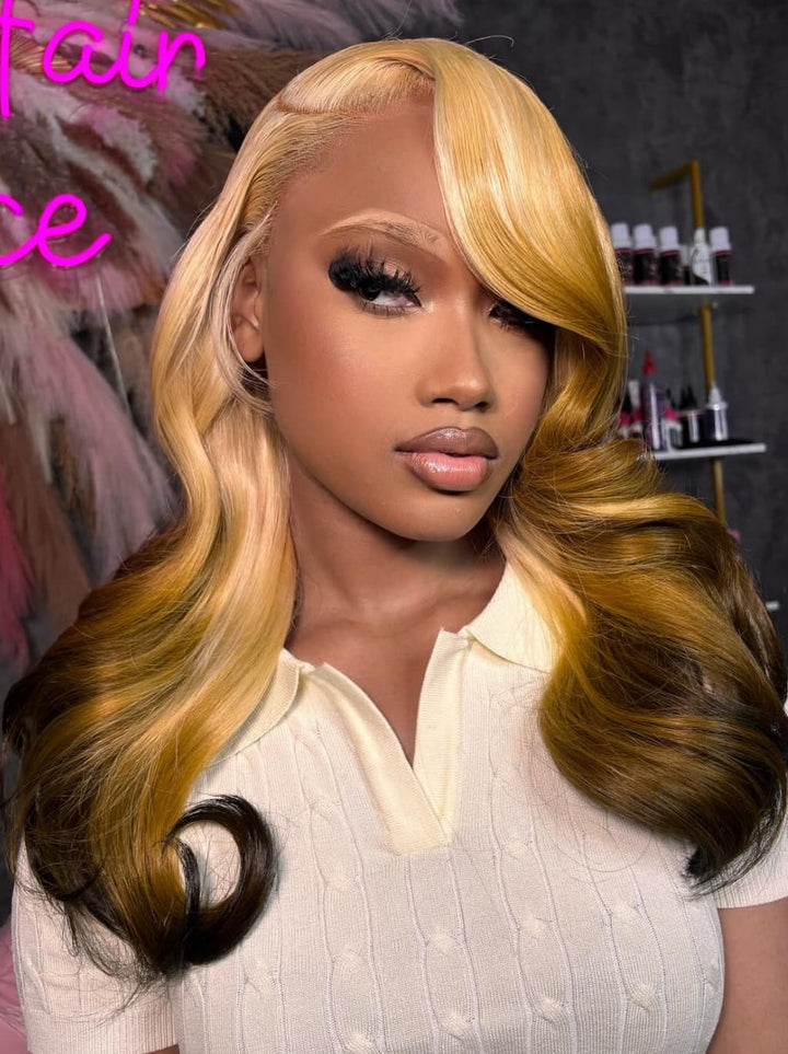Dorsanee Ombre Honey Blonde Dark Brown 13x4 Lace Front Human Hair Wigs
