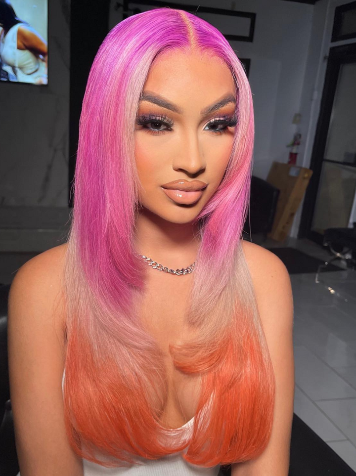 Dorsanee Ombre Lavender Blonde Orange Wig 200 Density 13x4 Lace Front Body Wave Human Hair Wigs