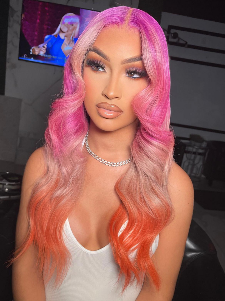 Dorsanee Ombre Lavender Blonde Orange Wig 200 Density 13x4 Lace Front Body Wave Human Hair Wigs