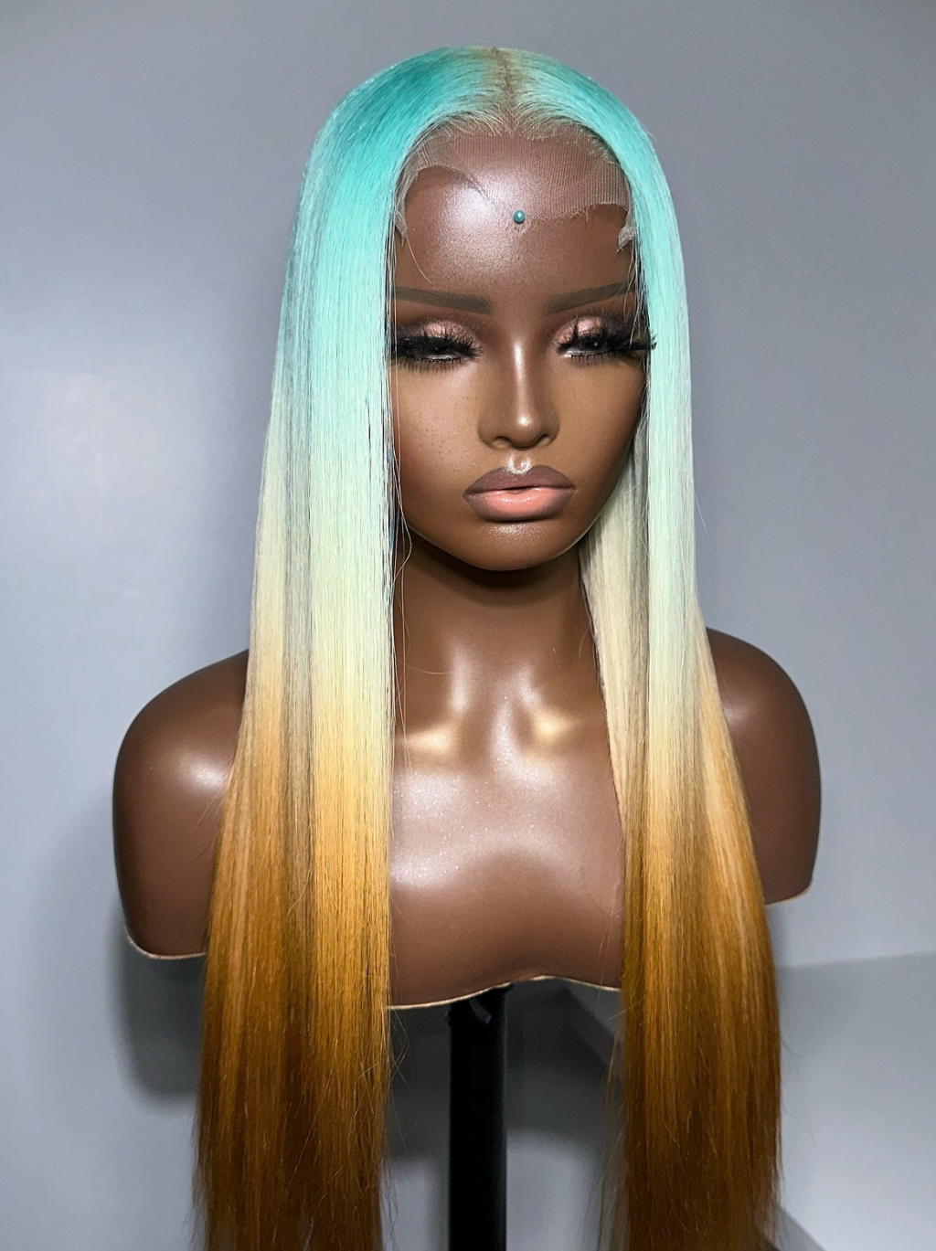 Dorsanee Ombre Pastel Green Blonde Brown Color Wig 200 Density 13x4 Lace Front Human Hair Wigs