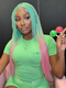Dorsanee Ombre Pastel Green Pink Bone Straight 13x4 Lace Front Human Hair Wigs