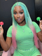 Dorsanee Ombre Pastel Green Pink Bone Straight 13x4 Lace Front Human Hair Wigs