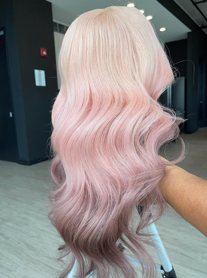 Dorsanee Ombre Pink Pinkish Gray Wig 13x4 Lace Front 200 Density Human Hair Wigs