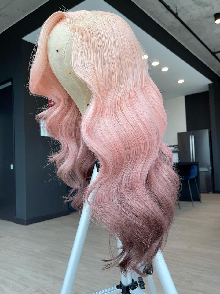 Dorsanee Ombre Pink Pinkish Gray Wig 13x4 Lace Front 200 Density Human Hair Wigs