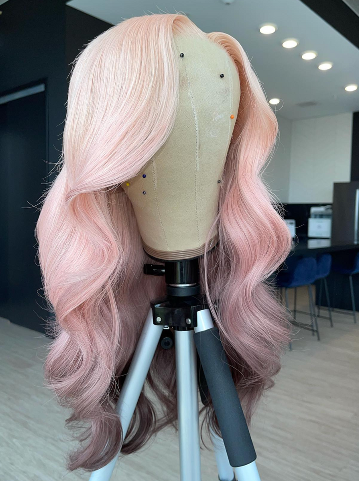 Dorsanee Ombre Pink Pinkish Gray Wig 13x4 Lace Front 200 Density Human Hair Wigs