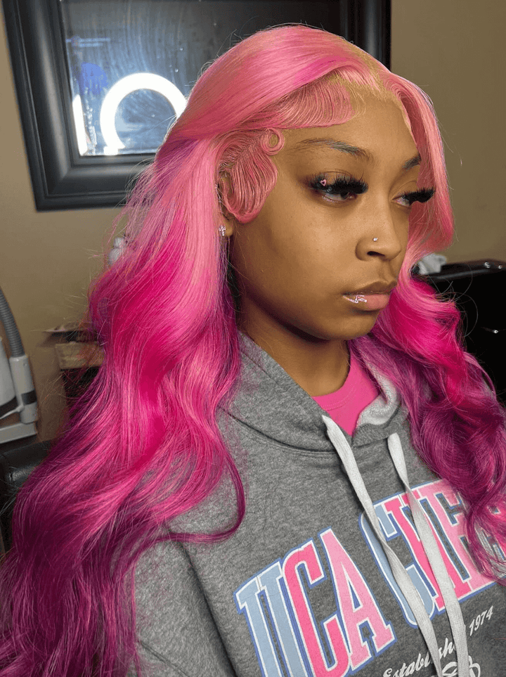 Dorsanee Ombre Pink Red Purple Shades Body Wave 13x4 Lace Front Human Hair Wig