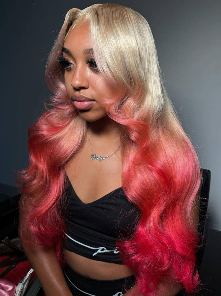 Dorsanee Ombre Pinkish Red 13x4 Lace Front Human Hair Wigs 200 Density