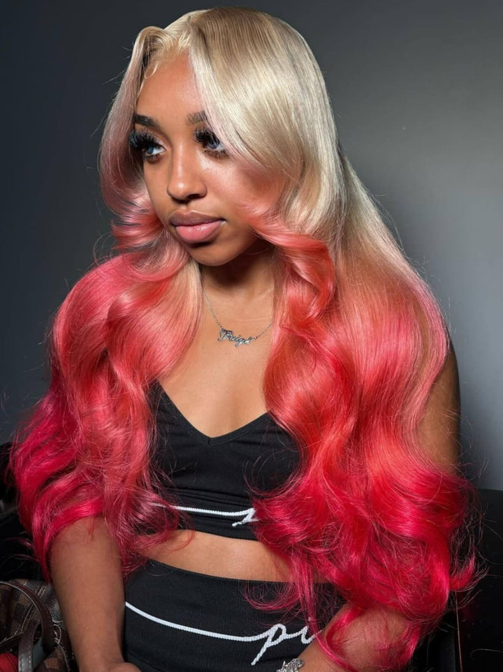 Dorsanee Ombre Pinkish Red 13x4 Lace Front Human Hair Wigs 200 Density