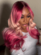 Dorsanee Ombre Red Rose Pink Blonde 13x4 Lace Front Human Hair Wigs 200 Density