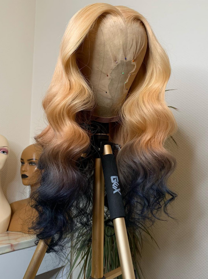 Dorsanee 200 Density 13x4 Lace Front Ombre Strawberry Platinum Blonde Human Hair Wigs
