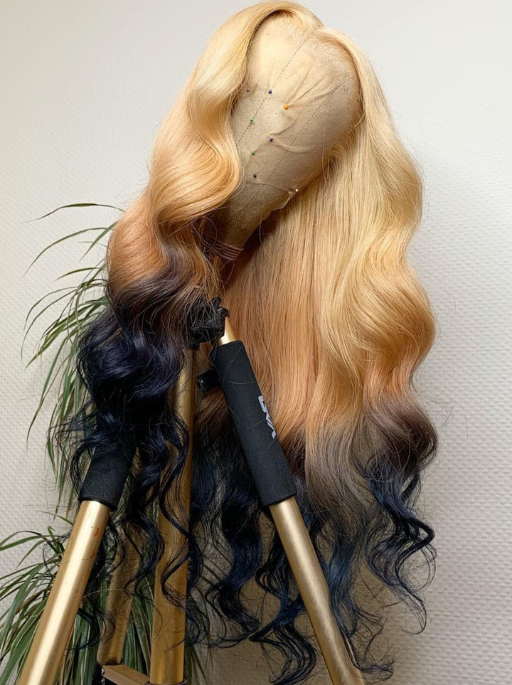 Dorsanee 200 Density 13x4 Lace Front Ombre Strawberry Platinum Blonde Human Hair Wigs