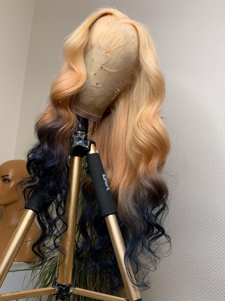 Dorsanee 200 Density 13x4 Lace Front Ombre Strawberry Platinum Blonde Human Hair Wigs