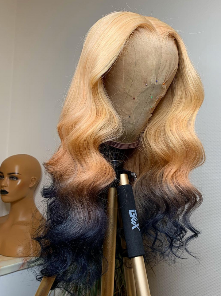 Dorsanee 200 Density 13x4 Lace Front Ombre Strawberry Platinum Blonde Human Hair Wigs