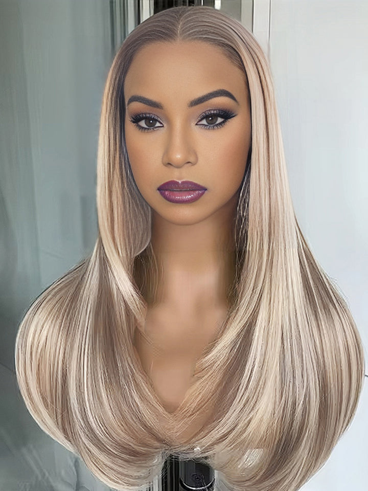 Dorsanee P18/613 Dirty Blonde Highlight 13x4 Layered Lace Front Bone Straight Human Hair Wig
