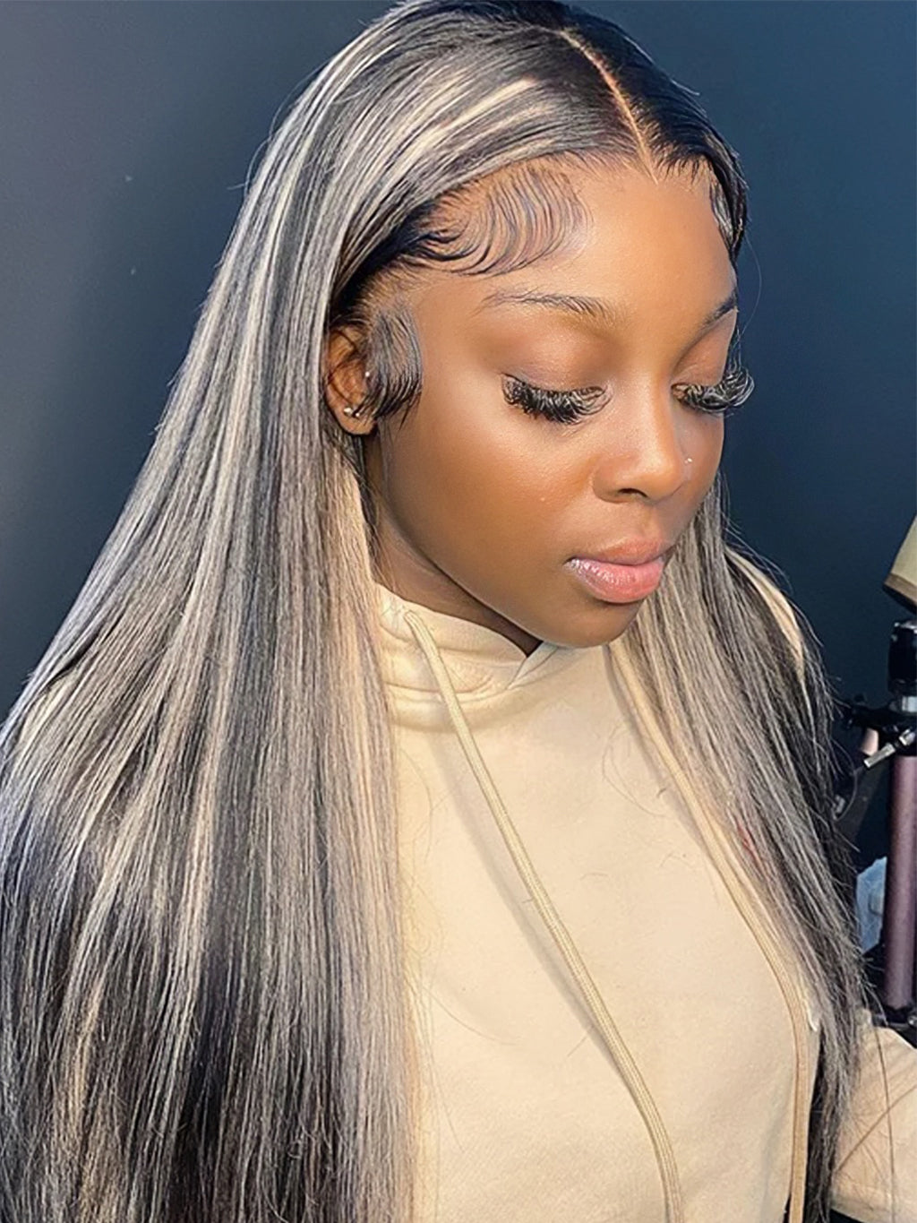 Dorsanee P1B/613 Highlights Colored Straight Hair 13x4 Lace Frontal Human Hair Wigs Blonde With Black Colored Wig For Women