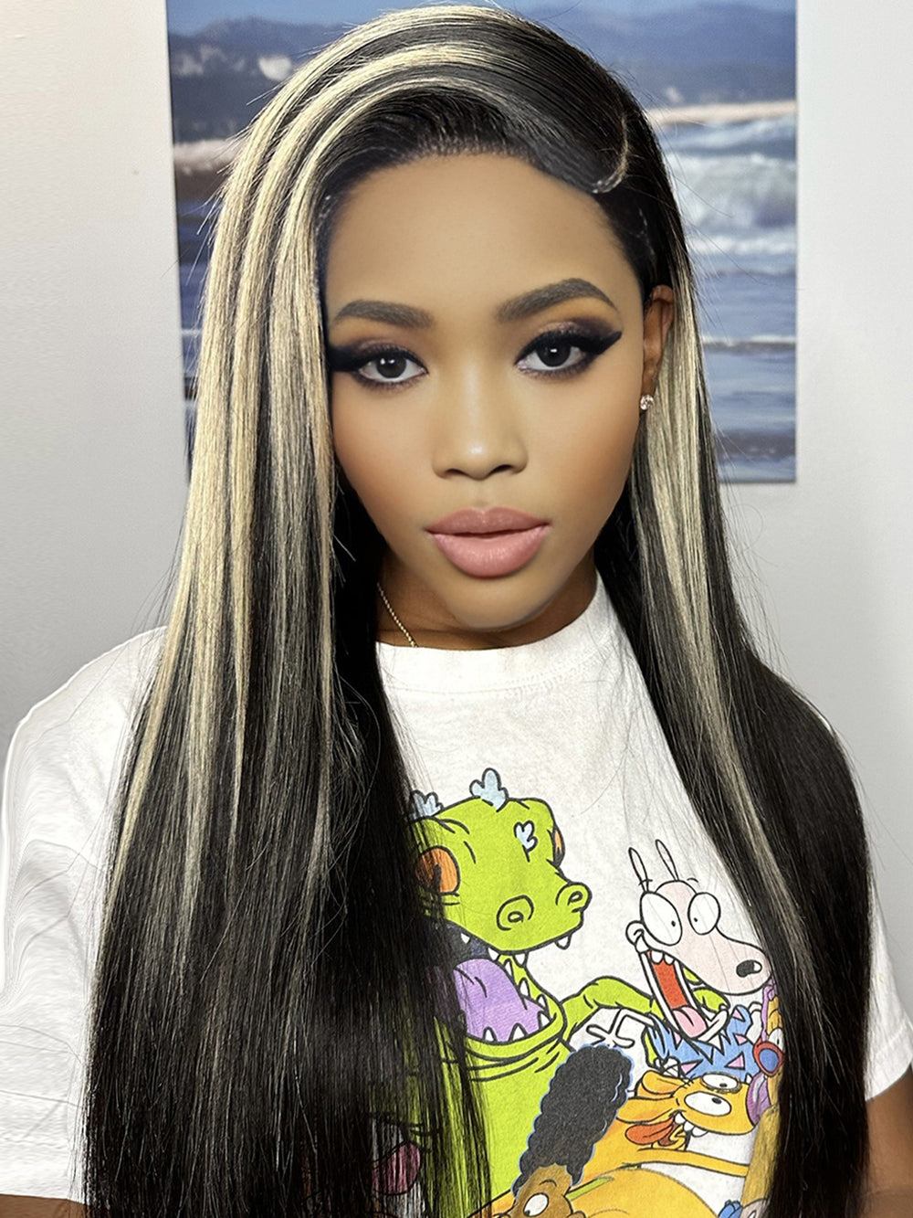 Dorsanee P1B/613 Highlights Colored Straight Hair 13x4 Lace Frontal Human Hair Wigs Blonde With Black Colored Wig For Women Virgin Hair