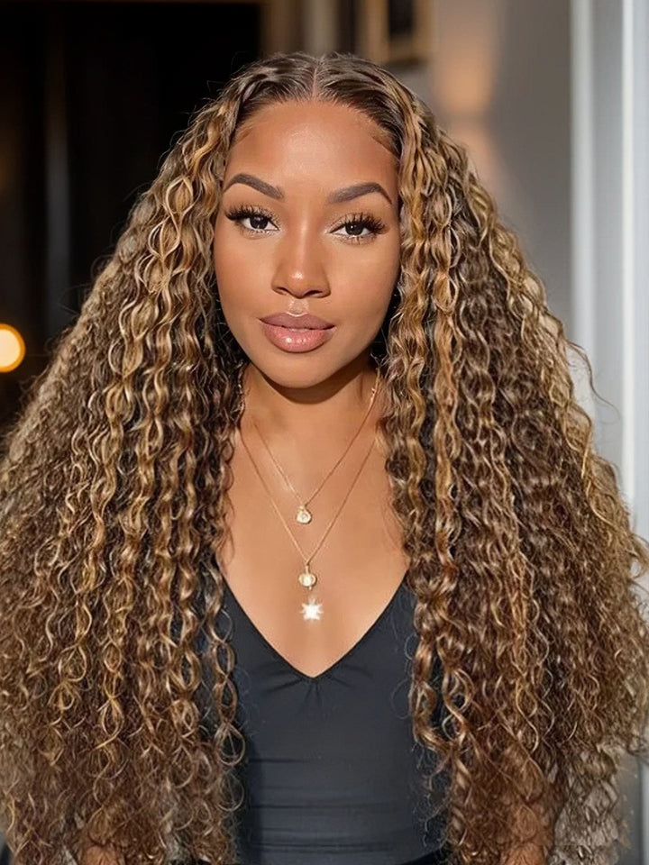 Dorsanee P4/27 Honey Blonde Brown Highlight 5x5 13x4 Lace Closure Front Deep Wave Human Hair Wigs