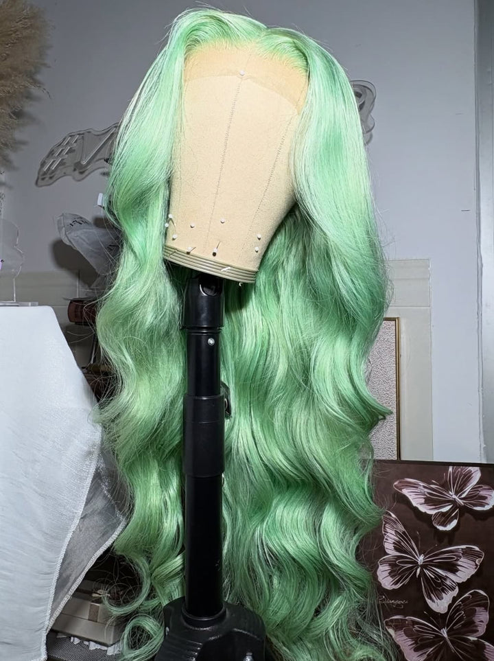 Dorsanee Pastel Ice Mint Green 13x4 Lace Front Human Hair Wigs 200 Density
