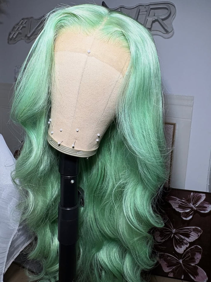 Dorsanee Pastel Ice Mint Green 13x4 Lace Front Human Hair Wigs 200 Density