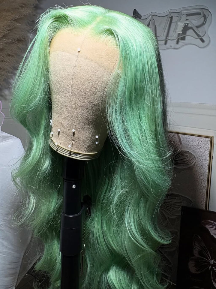 Dorsanee Pastel Ice Mint Green 13x4 Lace Front Human Hair Wigs 200 Density