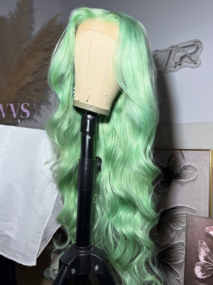 Dorsanee Pastel Ice Mint Green 13x4 Lace Front Human Hair Wigs 200 Density