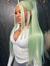 Dorsanee Pastel Mint Green Color 200 Density 13x4 Lace Front Human Hair Wigs