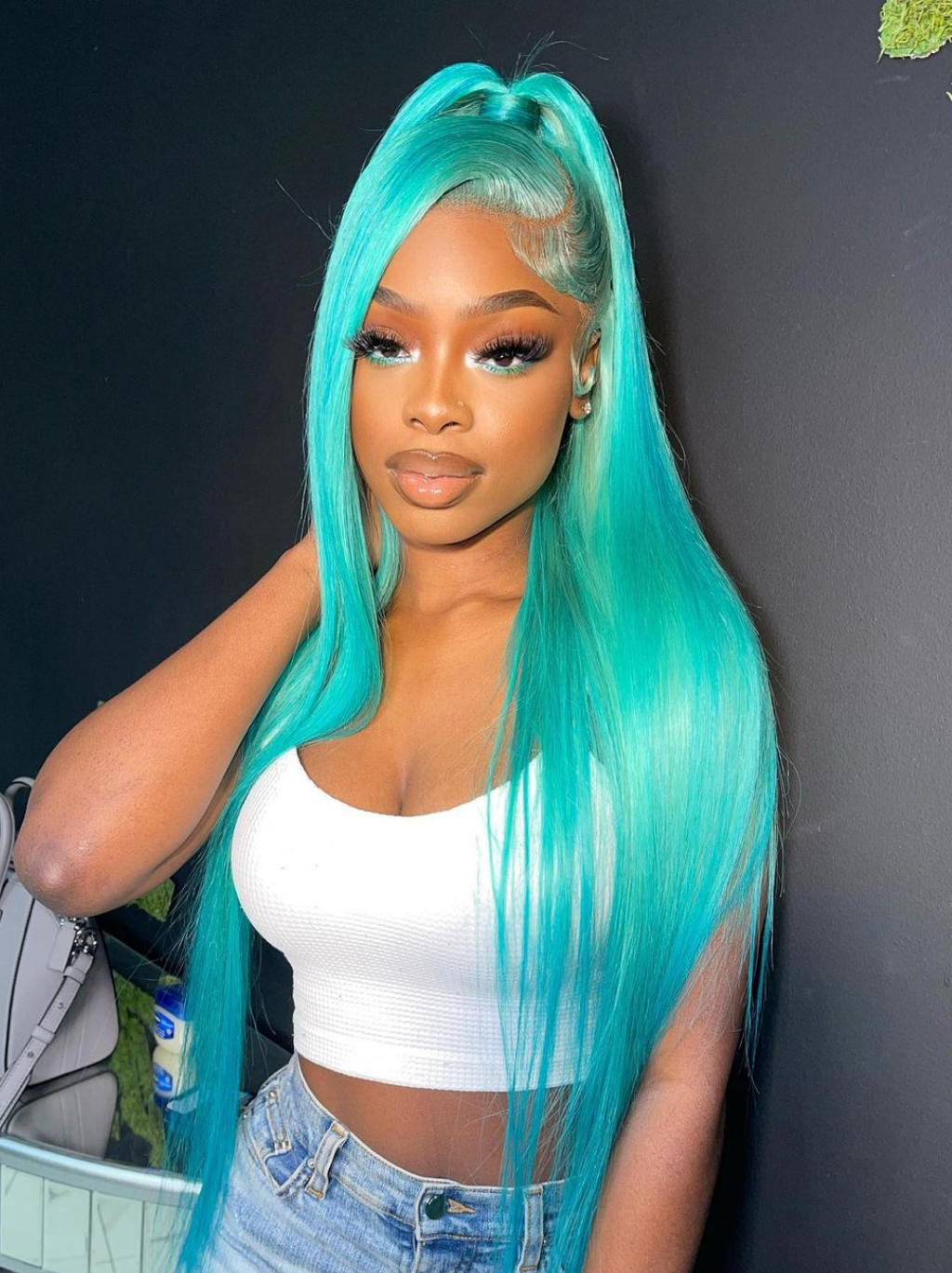 Dorsanee 200 Density Pastel Green 13x4 Lace Front Straight Body Wave Human Hair Wigs