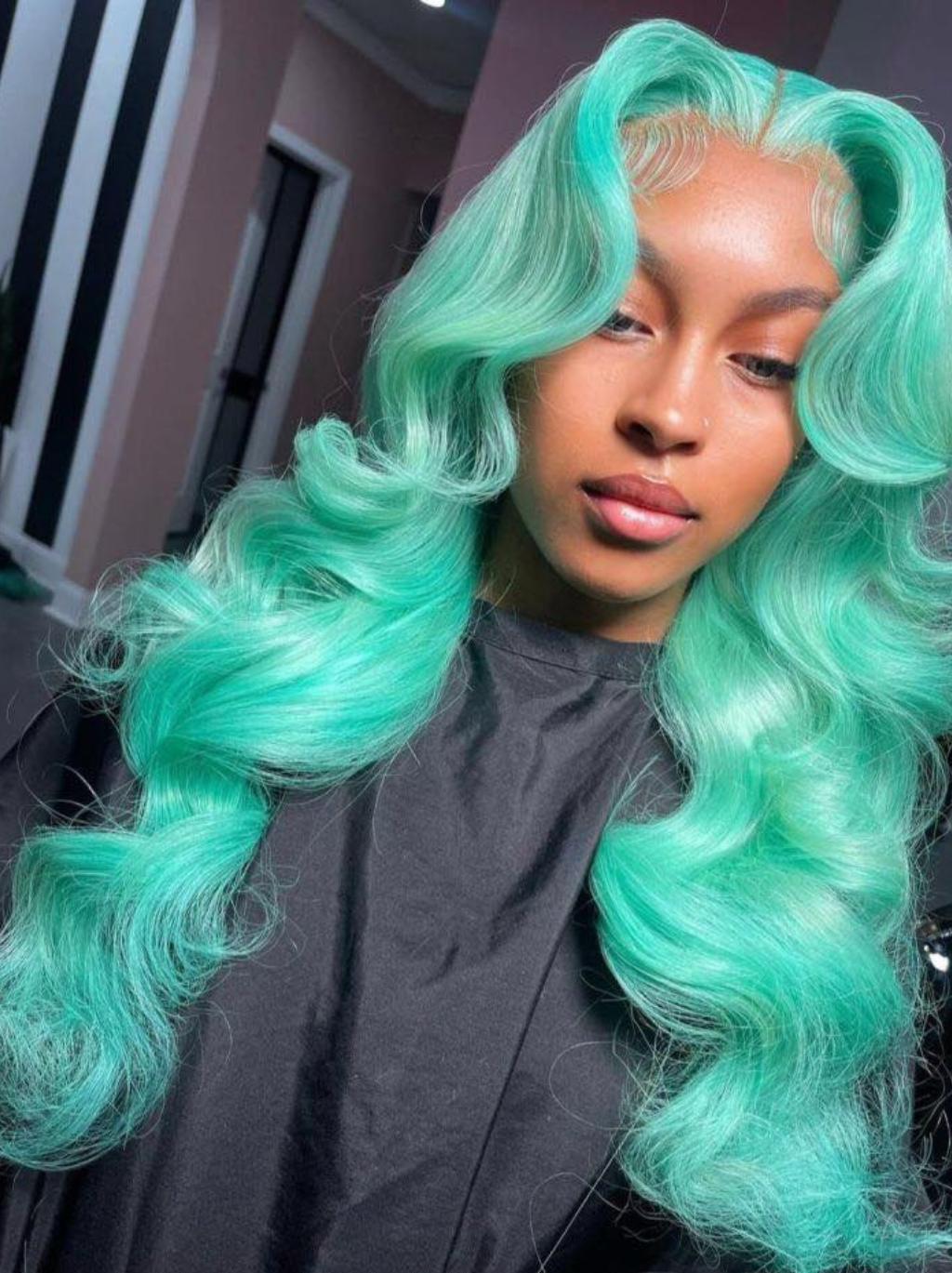 Dorsanee 200 Density Pastel Green 13x4 Lace Front Straight Body Wave Human Hair Wigs