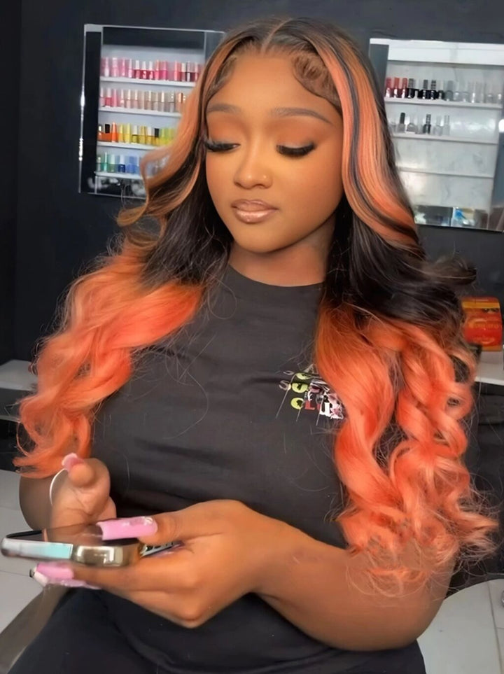 Dorsanee Peachy Pink Orange 13x4 Lace Front Virgin Human Hair Wigs 200 Density