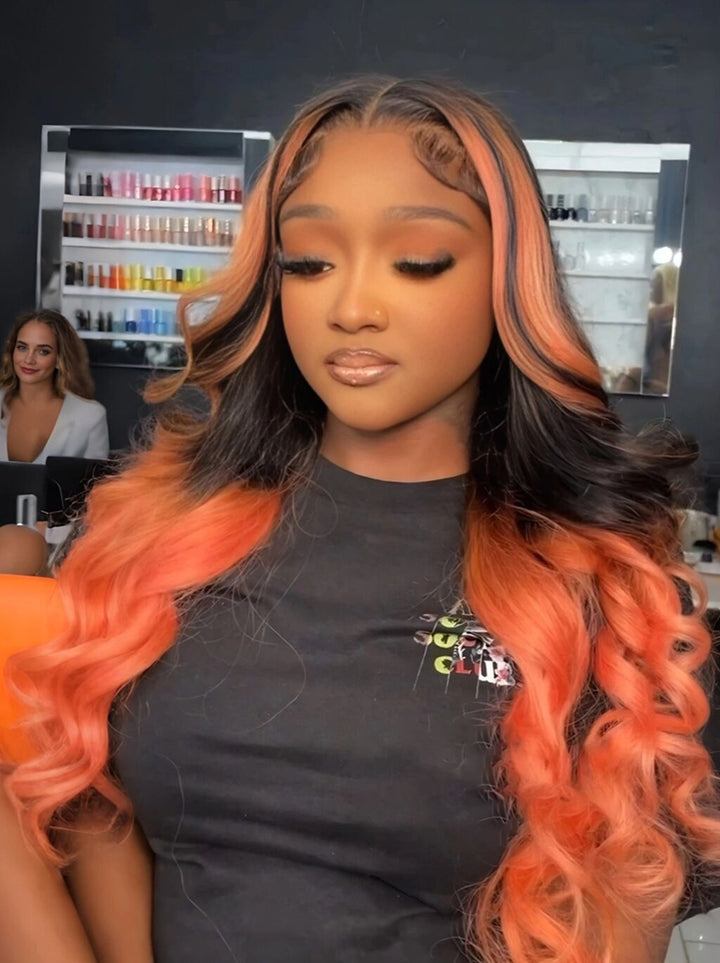 Dorsanee Peachy Pink Orange 13x4 Lace Front Virgin Human Hair Wigs 200 Density