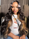 Dorsanee Peekaboo Black Wig With Brown Streak Highlights 200 Density 13x4 Lace Front Body Wave Human Hair Wigs