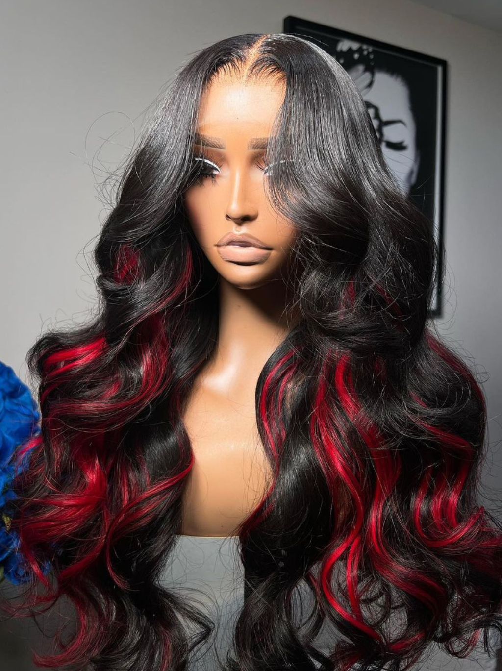 Dorsanee Peekaboo Black Wig With Blonde 99J Red Highlight Streaks 200 Density 13x4 Lace Front Body Wave Hair Wigs