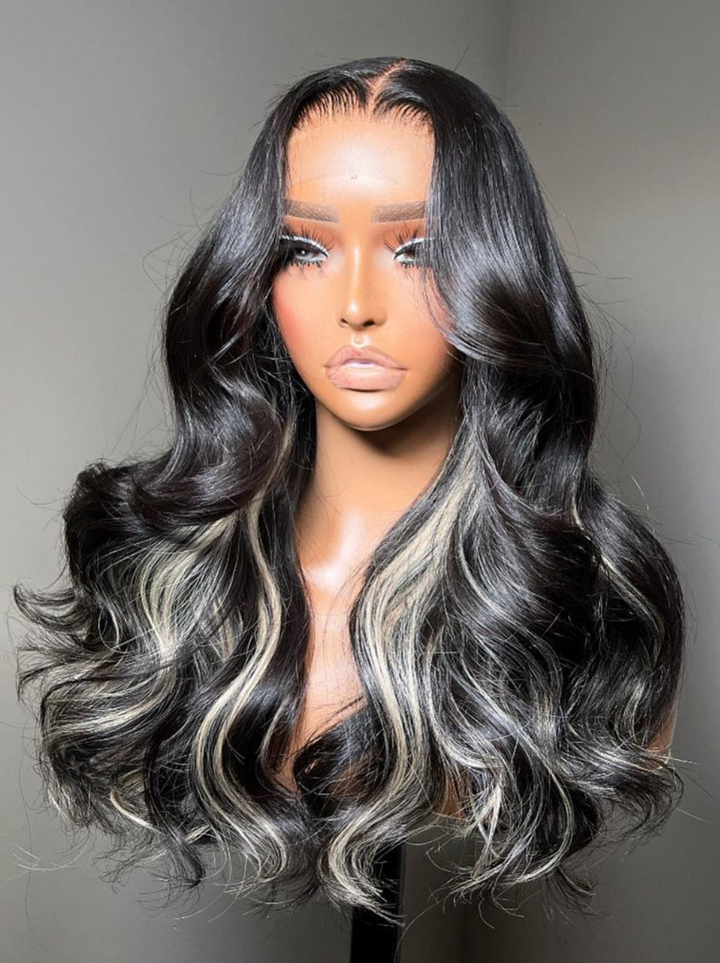 Dorsanee Peekaboo Black Wig With Blonde 99J Red Highlight Streaks 200 Density 13x4 Lace Front Body Wave Hair Wigs