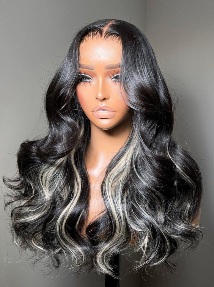 Dorsanee Peekaboo Black Wig With Blonde 99J Red Highlight Streaks 200 Density 13x4 Lace Front Body Wave Hair Wigs