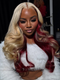 Dorsanee Peekaboo Blonde 99J Burgundy Red Two Tones 200 Density 13x4 Lace Front Body Wave Human Hair Wigs