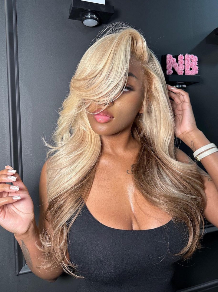 Dorsanee Peekaboo Blonde Chocolate Brown Two Tones 200 Density 13x4 Lace Front Body Wave Human Hair Wigs