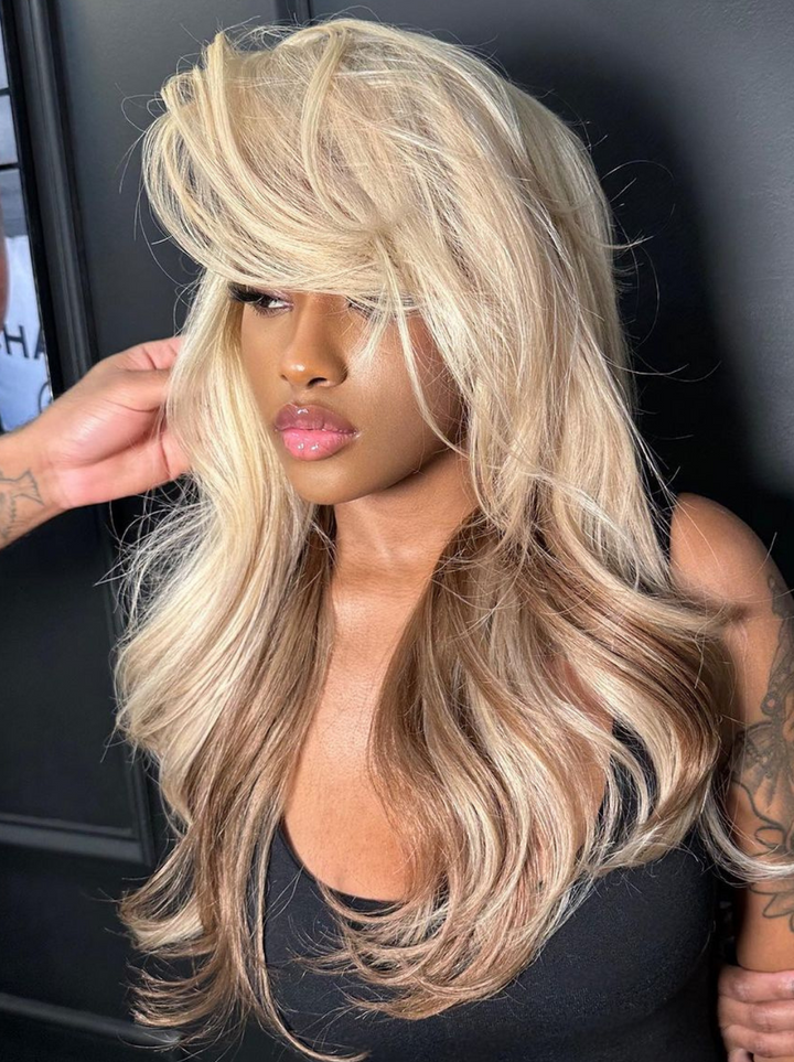 Dorsanee Peekaboo Blonde Chocolate Brown Two Tones 200 Density 13x4 Lace Front Body Wave Human Hair Wigs