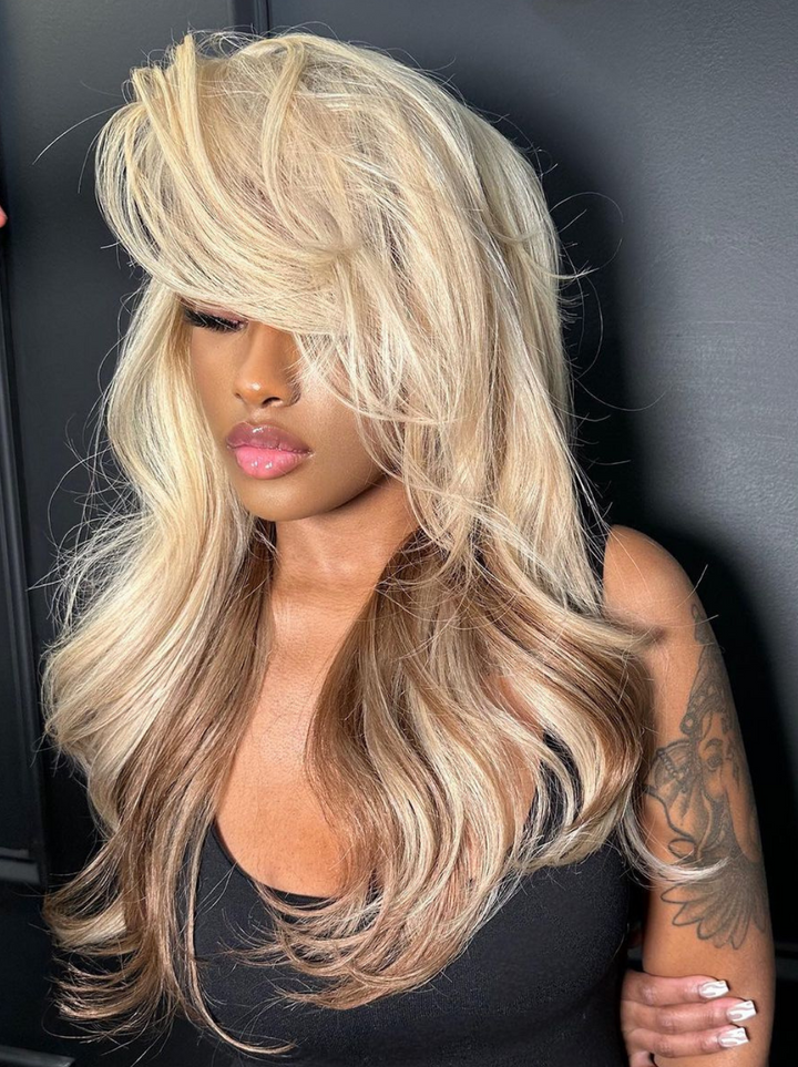 Dorsanee Peekaboo Blonde Chocolate Brown Two Tones 200 Density 13x4 Lace Front Body Wave Human Hair Wigs